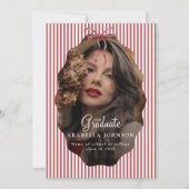 Faire-part Rouge Ruban à Rayures Photo de Diplôme Mignon (Devant)