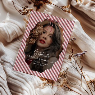 Faire-part Rouge Ruban à Rayures Photo de Diplôme Mignon