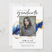 Faire-part Royal Bleu Jaune Or Élégant Graduation moderne (Devant)