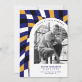 Faire-part Royal Blue Jaune Or À damiers Photo Graduation (Devant)