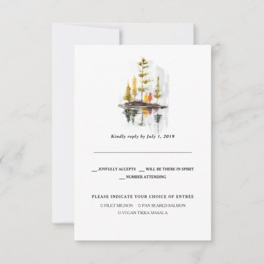 Faire-part RSVP de mariage automnal rustique | Pins à l'aquar (Devant)