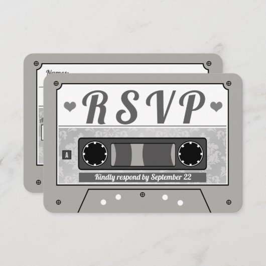 Faire-part RSVP Retro Cassette Tape Mariage (Devant / Derrière)