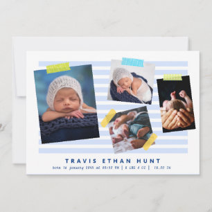 Faire-part Ruban Washi Collage Photo Naissance Bébé Garçon