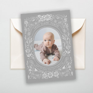 Faire-part Rubans et Roses Baby Light Grey Photo Naissance
