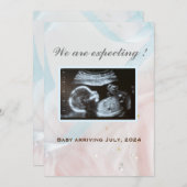 Faire-part Rubans rose et bleu avec échographie de bébé (Devant / Derrière)