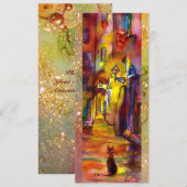 Faire-part RUE MÉDIÉVALE DE FLORENCE LA NUIT,rouge jaune (Devant / Derrière)