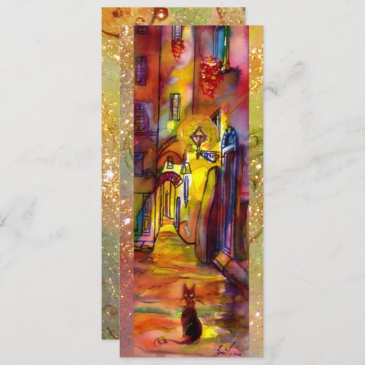 Faire-part RUELLE MÉDIÉVALE À FLORENCE LA NUIT,rouge jaune (Devant / Derrière)