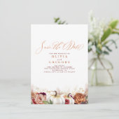 Faire-part Rust Terracotta Floral Citrouilles automne Enregis (Debout devant)