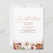 Faire-part Rust Terracotta Floral Citrouilles automne Enregis (Devant)