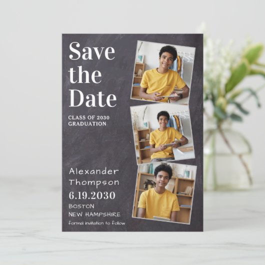 Faire-part Rustic 3 Photo Slate Graduation Enregistrer La Dat (Debout devant)