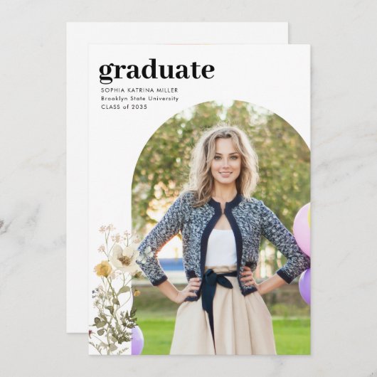 Faire-part Rustic Arch Fleur sauvage Photo Graduate Graduate  (Devant / Derrière)