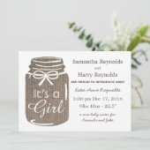 Faire-part Rustic Burlap Mason Jar Nouveau bébé fille Faire-p (Debout devant)