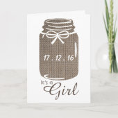 Faire-part Rustic Burlap Mason Jar Nouveau bébé fille Faire-p (Devant)