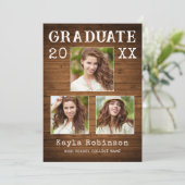 Faire-part Rustic Country Bois Plank 3 Diplôme Photo (Debout devant)