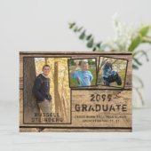 Faire-part Rustic Country Wood 4-Photo Graduation (Debout devant)