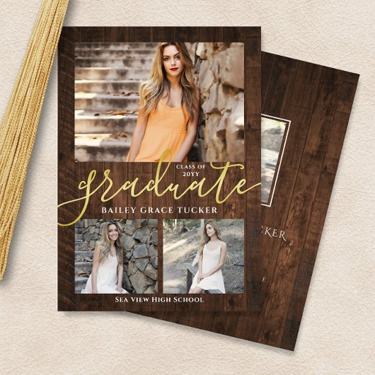 Faire-part Rustic Elegance 4-Photo Collage Annonce de graduat