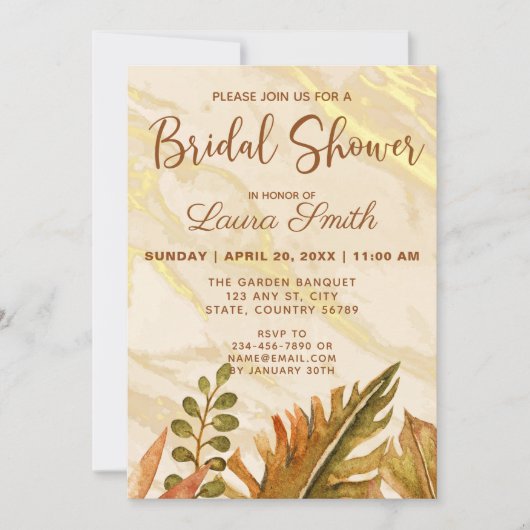 Faire-part Rustic Fall laisse Marble Bridal Showeuse Invitati (Devant)