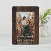 Faire-part Rustic Faux Wood Better Together Photo Fiançailles (Debout devant)