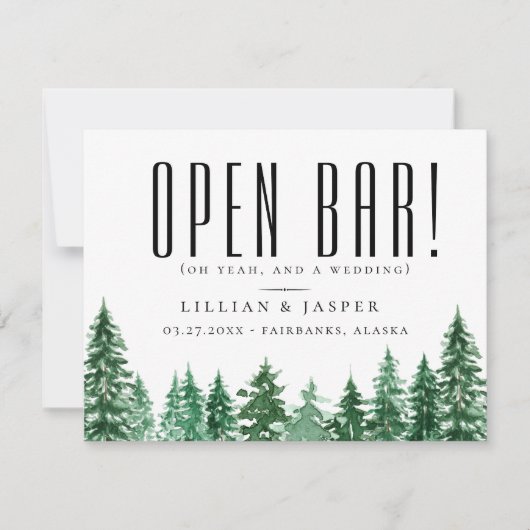 Faire-part Rustic Forest OPEN BAR Enregistrer l'Humour de dat (Devant)