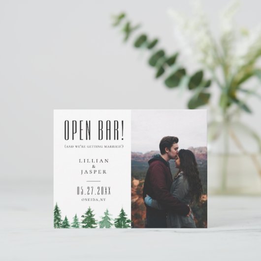 Faire-part Rustic Forest OPEN BAR Enregistrer l'Humour de dat (Debout devant)
