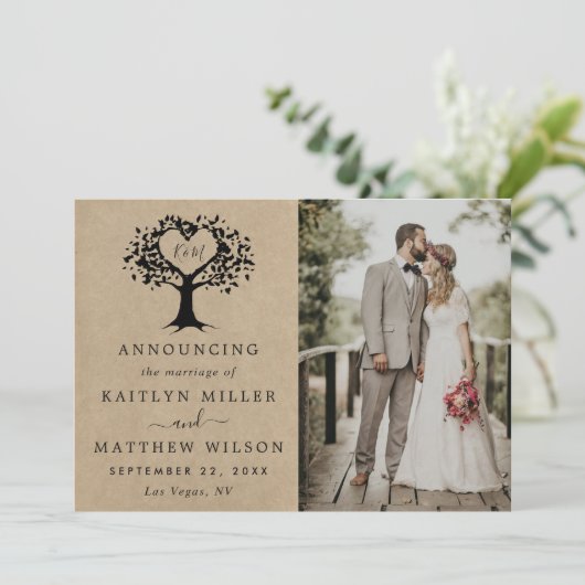 Faire-part Rustic Heart Tree Mariage photo (Debout devant)