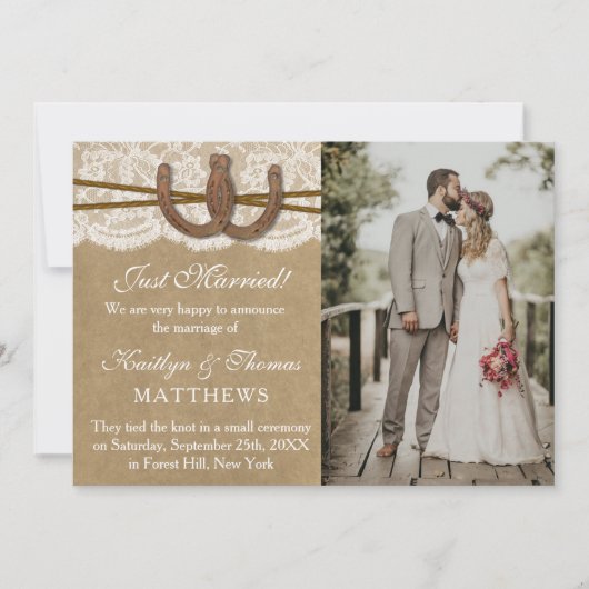 Faire-part Rustic Horseshoe Mariage Photo Mariage (Devant)