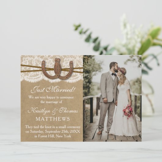 Faire-part Rustic Horseshoe Mariage Photo Mariage (Debout devant)