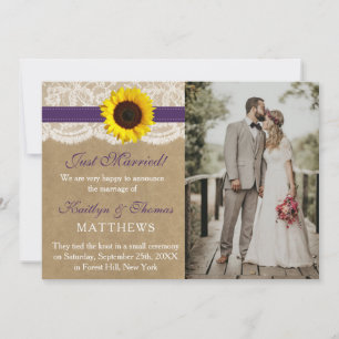 Faire-part Rustic Kraft Tournesol Mariage photo mariage