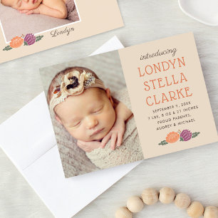 Faire-part Rustic Orange Fall Floral Baby Girl