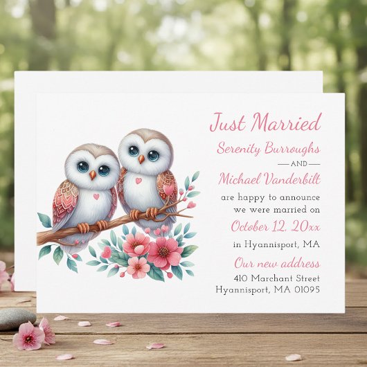 Faire-part Rustic Owl Couple Boho Just Married Wedding
