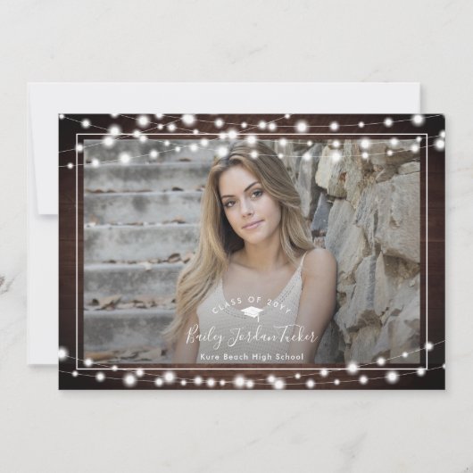 Faire-part Rustic String Lights Grad Casquette Photo Grad Dip (Devant)
