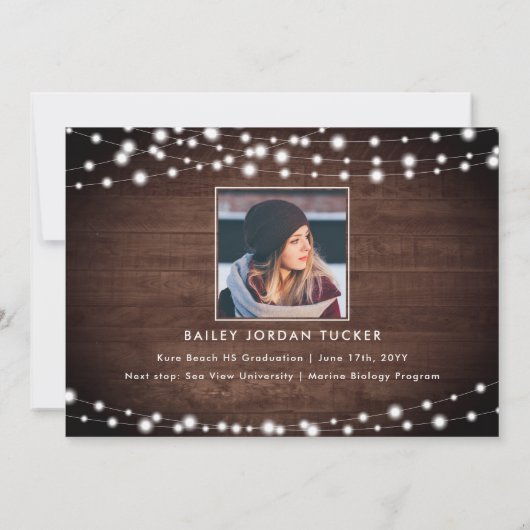 Faire-part Rustic String Lights Grad Casquette Photo Grad Dip (Dos)