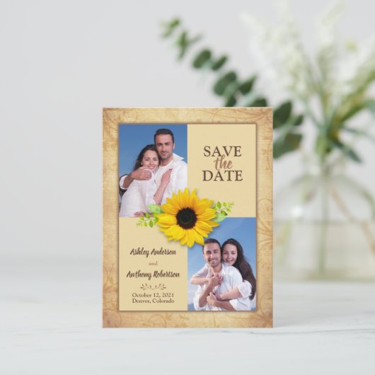 Faire-part Rustic Sunflower Photo Enregistrer la date Annonce (Debout devant)
