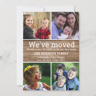 Faire-part Rustic Wood 4 Collage photo Nous avons déménagé un