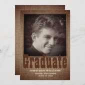 Faire-part Rustique Burlap Script moderne Diplôme photo (Devant / Derrière)