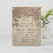Faire-part rustique d'automne en bois blanc et or (Debout devant)