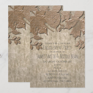 Faire-part rustique d'automne en bois blanc et or