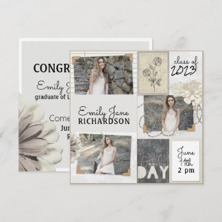 Faire-part Rustique Neutre ivoire Floral Photo Girl Graduatio