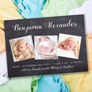 Faire-part Rustique Nouveau Baby Chalkboard 3 Photo Naissance