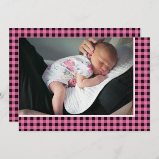 Faire-part Rustique Pays Rose Check Sweet Adventure Baby (Devant / Derrière)