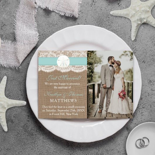 Faire-part Sable Turquoise Dollar Plage Mariage Photo Mariage