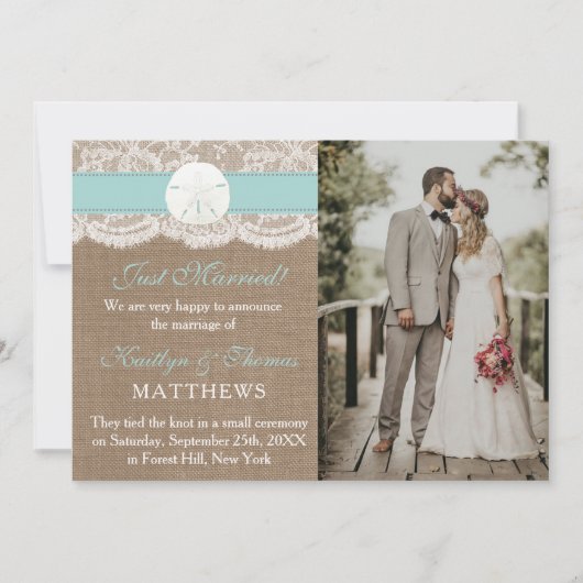 Faire-part Sable Turquoise Dollar Plage Mariage Photo Mariage (Devant)