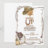 FAIRE-PART SADDLE UP, FÊTE DE COWBOY, ANNIVERSAIRE DE GARÇON, (Devant / Derrière)