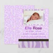 Faire-part Safari Mix - Zèbre et GIraffe naissance bébé (Devant / Derrière)