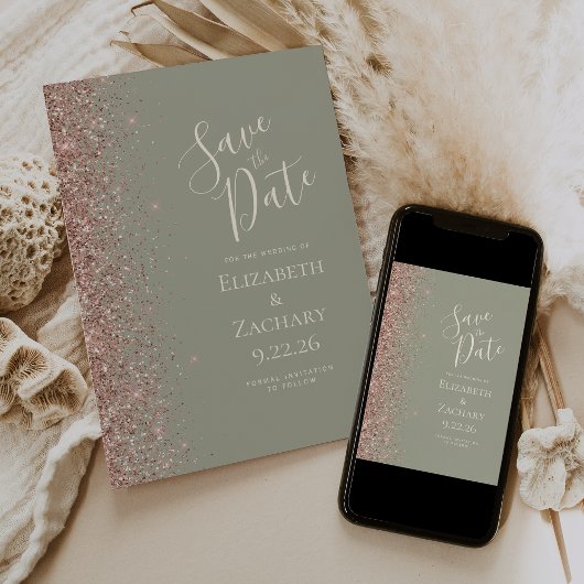Faire-part Sage Green Rose Gold Enregistrer la date