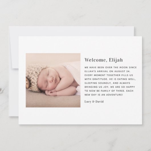 Faire-part Sage Green Simple Monogramme Nouveau Photo bébé Na (Dos)