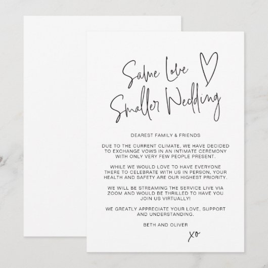 Faire-part Same Love Smaller Wedding Script de police Downsiz (Devant / Derrière)
