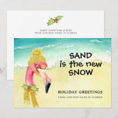 Faire-part Sand est la nouvelle plage de Flamant rose de neig (Devant / Derrière)