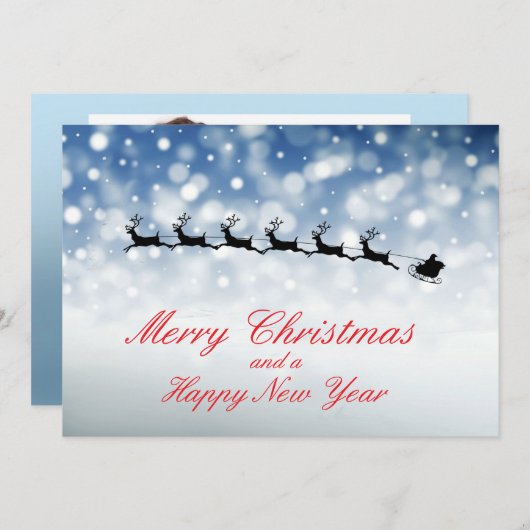 Faire-part Santa and Reindeer fly through snow - Personalize (Devant / Derrière)