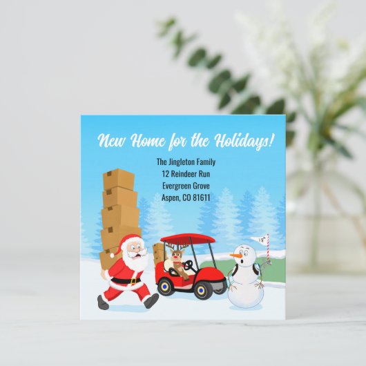 Faire-part Santa's Moving Boxes with Reindeer on Golf Course (Debout devant)